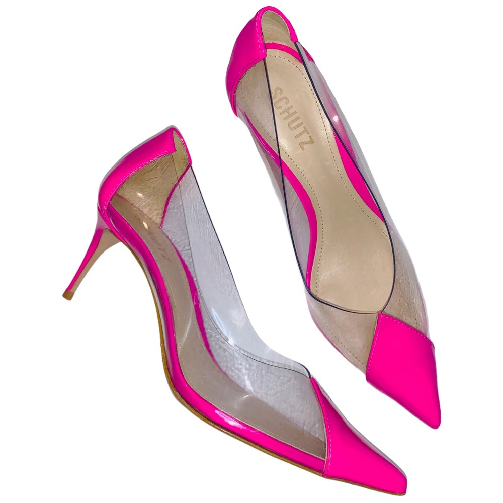 SCHUTZ Garthy vinyl neon pink transparent pumps 8